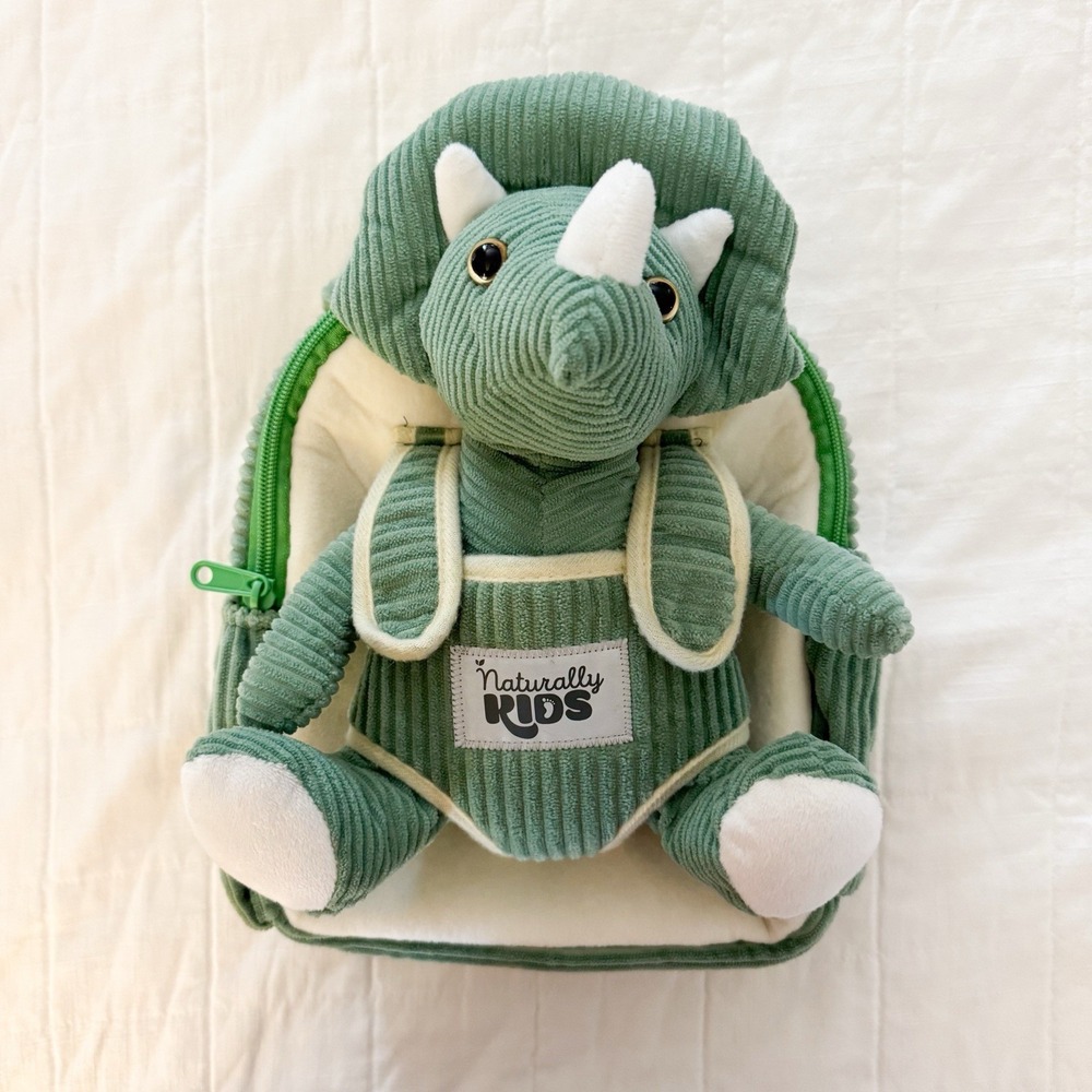 Naturally Kids Dinosaur Backpack Age 2-5 Small Green‎ Triceratops Toddler EUC